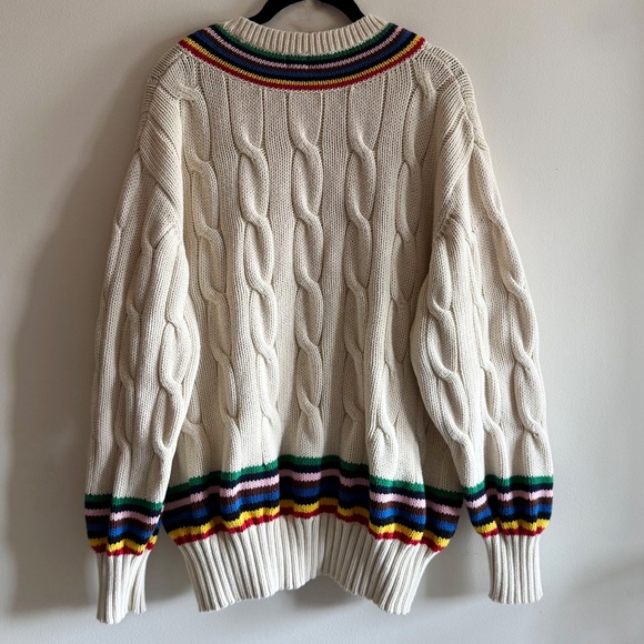 Rowing Blazers x Target Croquet Stripe Cable Knit Sweater XL V-Neck Rainbow Soft - Picture 4 of 10